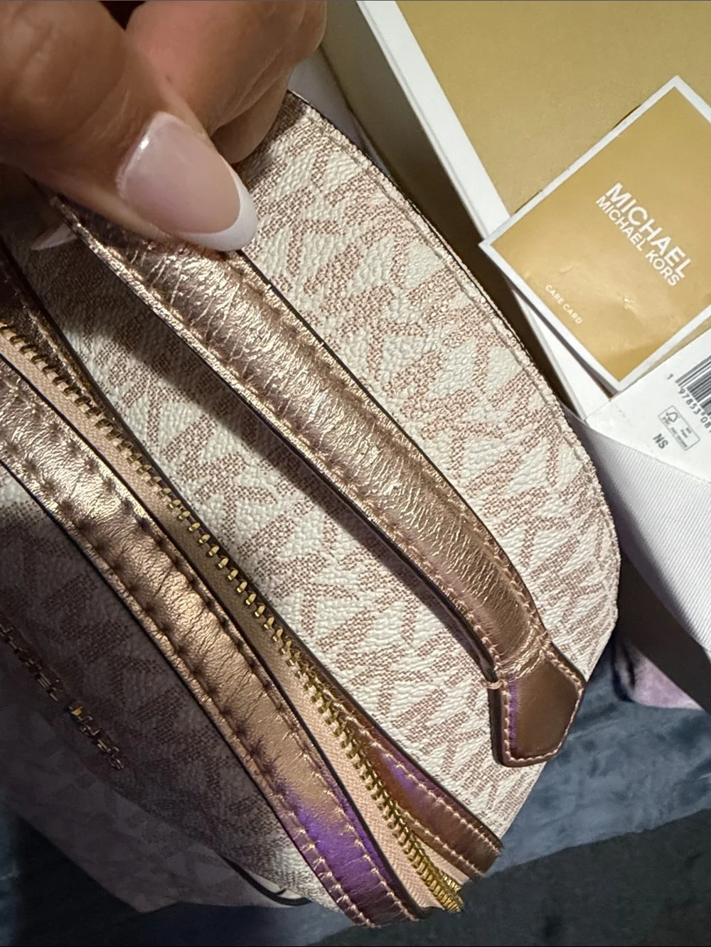 MICHAEL KORS Blush Logo Mini Backpack with Gold Hardware